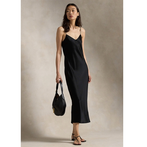 Polo Ralph Lauren Satin Midi Slip Kjole, Polo Black 